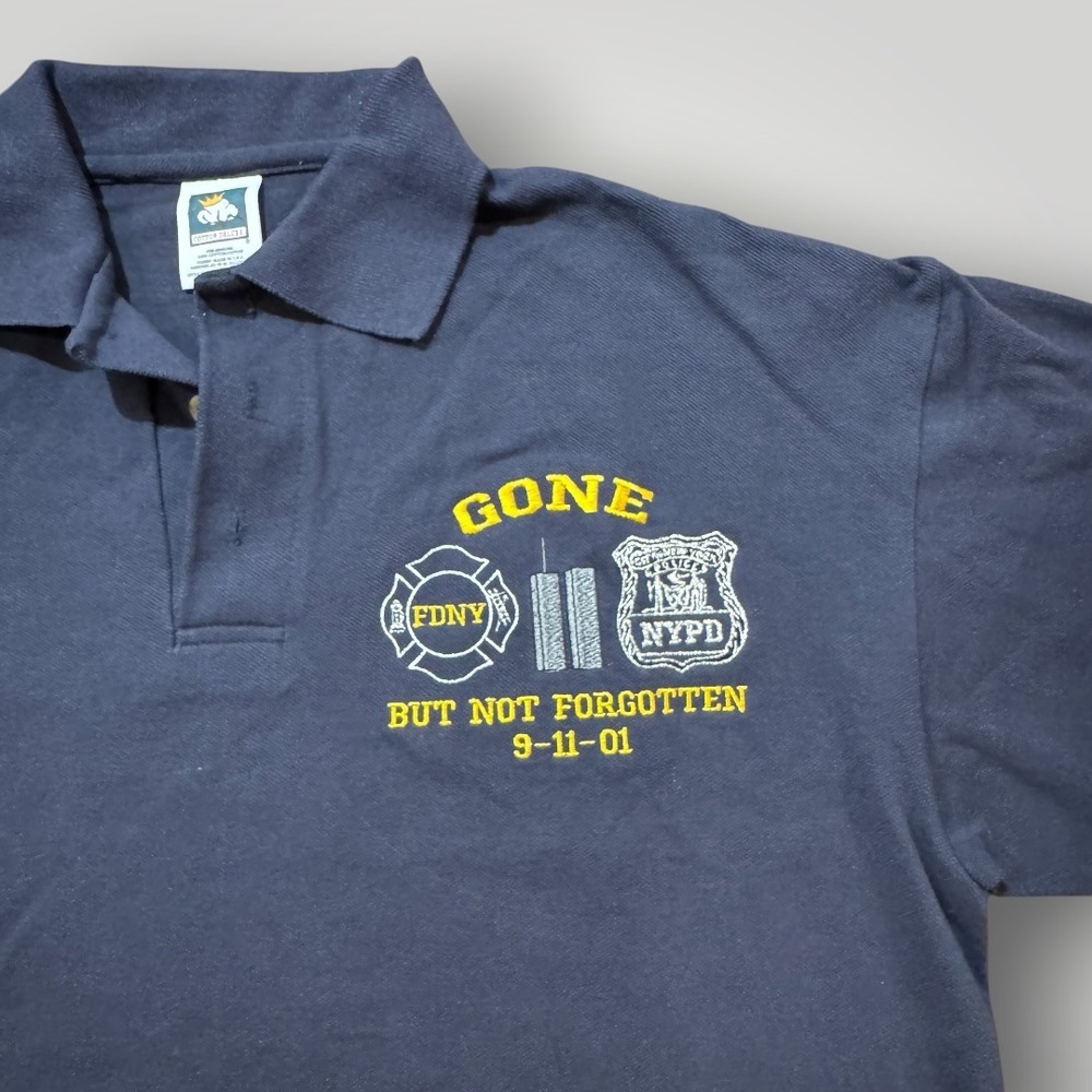 VTG Early 2000s FDNY NYPD 9/11 Memorial "Gone But Not Forgotten" Polo Shirt L